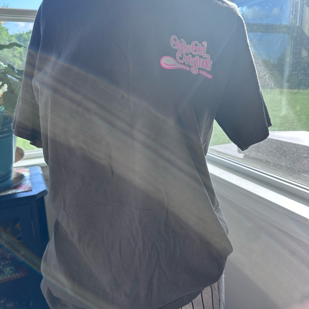 Gray Tee with Pink Logo